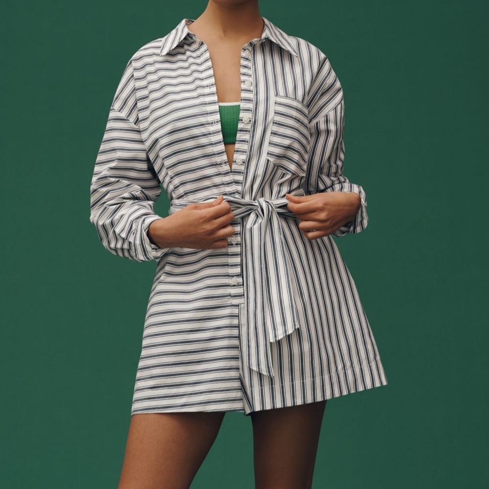 NWT Anthropologie Maeve Striped Button-Up Romper size XL
